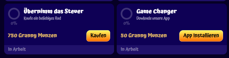 Fortschrittsanzeige auf der SpinGranny-Website