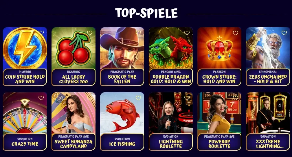 SpinGranny-Spiele auf der Website