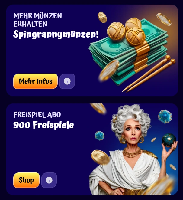 Freispiele-Aktion auf der SpinGranny-Website