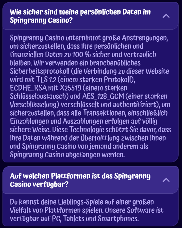Stelle eine Frage an den Support von SpinGranny
