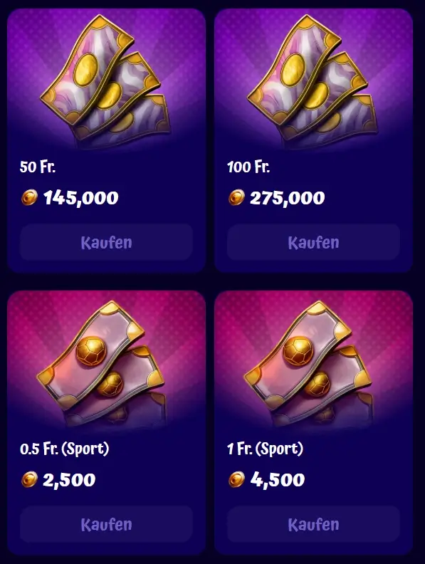 Bonuspunkte auf der SpinGranny Casino-Website