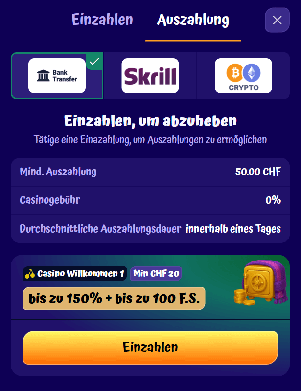 SpinGranny Bankeinzahlungslimits