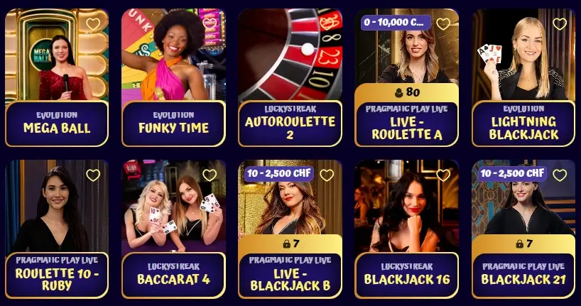 Live-Spiele auf der SpinGranny-Website