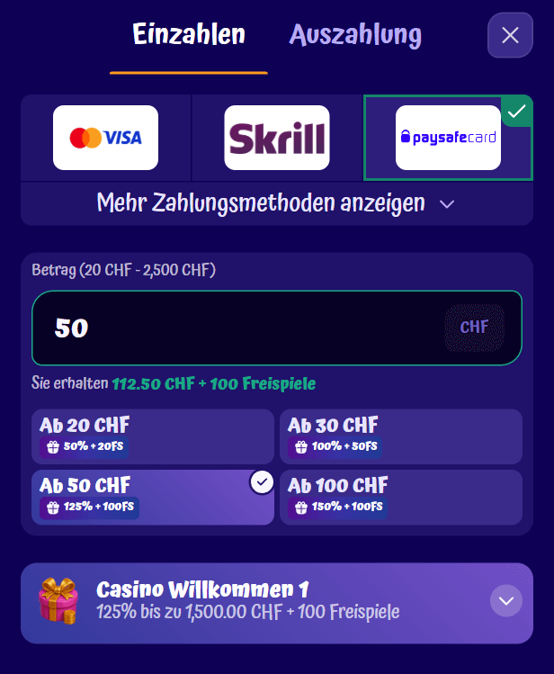 Paysafecard bei SpinGranny einzahlen