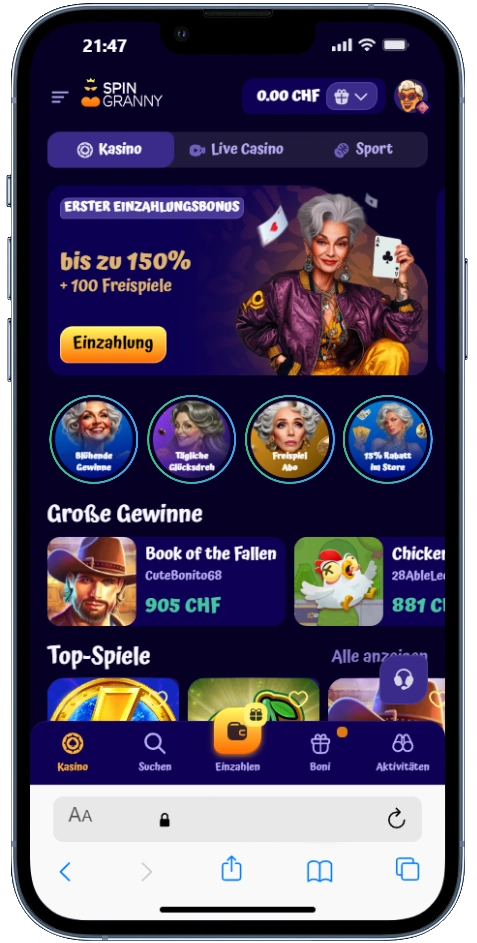 Screenshots der SpinGranny-App