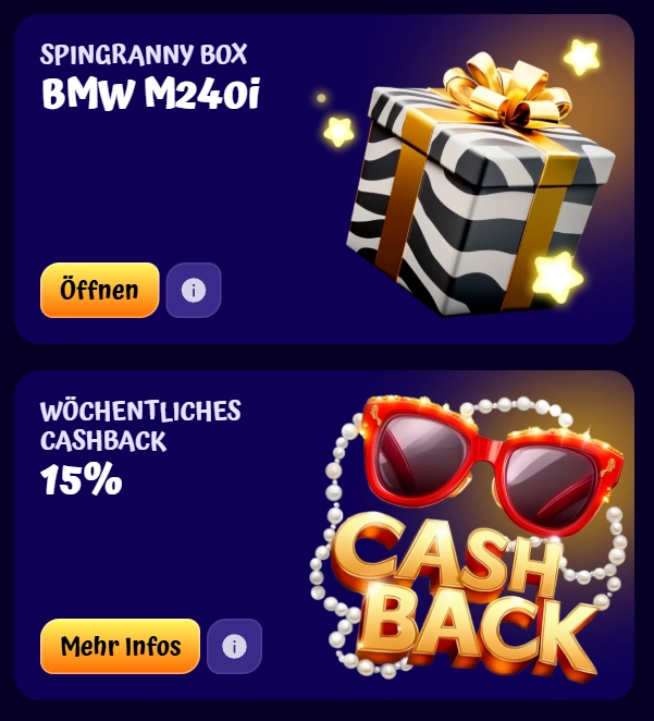 BMW-Auto-Gewinnspiel auf der SpinGranny-Casino-Website